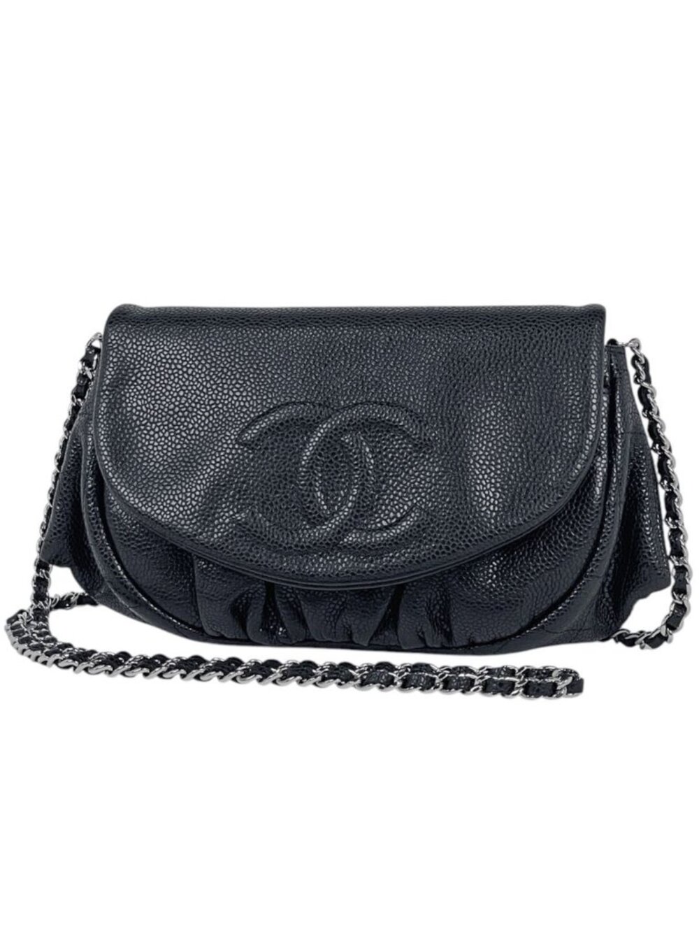 Chanel Chain Wallet CC Logo Half Moon Caviar Leather Black Shoulder